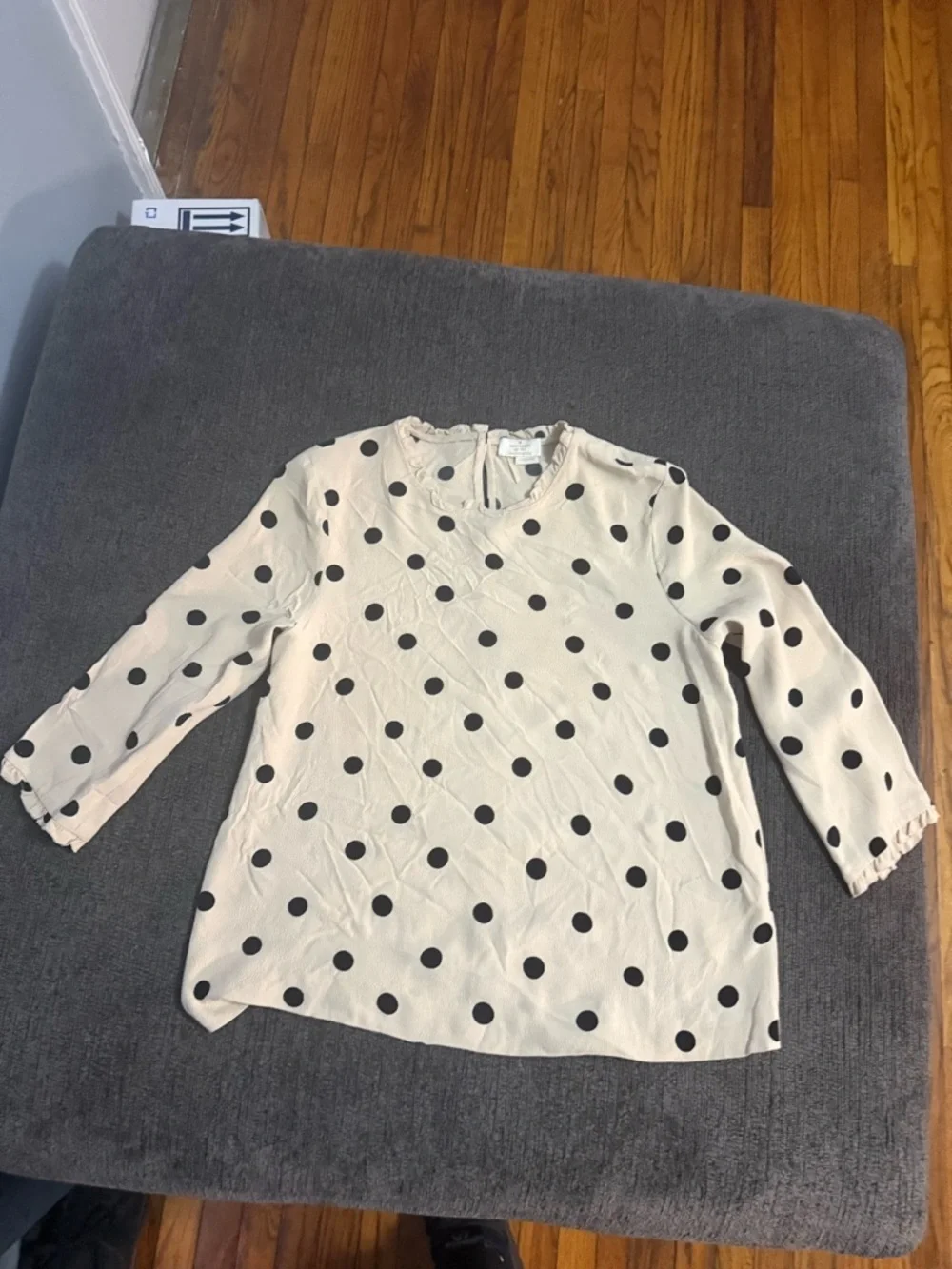 Kate Spade Polka Dot Blouse Cream Black Size XS Ruffle Detail